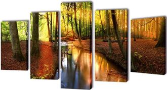 vidaXL Canvas Wall Print Set Forest 200 x 100 cm vidaXL