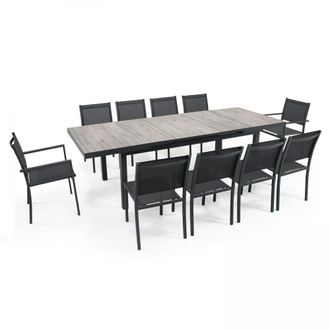 Oviala Mesa extensible con 8 sillas y 2 sillones de aluminio y cer&aacute;mica