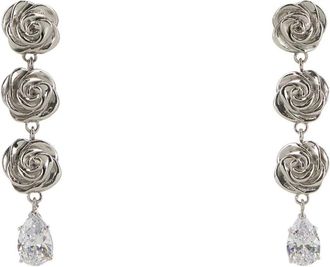 Magda Butrym Triple Rose Crystal Drop Earrings - Dames - Oorbellen - Grijs - ONE Size - Accessoires