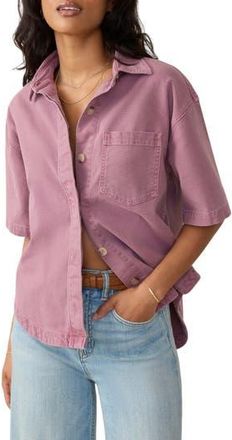Faherty Sunwashed Short Sleeve Canvas Overshirt in Weathered Orchid at Nordstrom Rack, Size Xx-Small