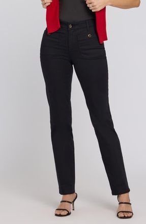 NYDJ Marilyn Round Patch Pocket Straight Leg Jeans in Black at Nordstrom, Size 10