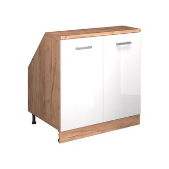 Vicco Armario De Cocina Para Techo Inclinado R-line, Blanco Alto Brillo, 80 Cm Con 2 Puertas, 60 Cm De Profundidad, Vicco