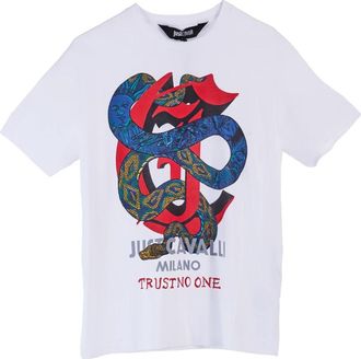 Just Cavalli Tshirt Serpenti Logo Gotico - Heren - T-shirts - Wit - L - Katoen - Tops