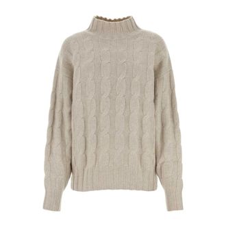 Le Kasha Gem&ecirc;leerde kasjmier trui - Dames - Cashmere truien - Beige - S/M - Leer - Truien & Vesten