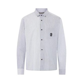Roberto Cavalli Gestreepte Overhemd Met Monogram - Heren - Casual Overhemden - Wit - XL - Katoen - Overhemden