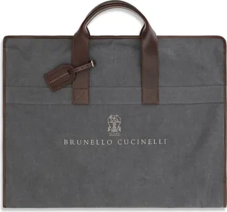 Brunello Cucinelli Mens Garment Bag Techno Fabric Leather Medium Grey-Burgundy Polyester Accessory Grey/burgundy
