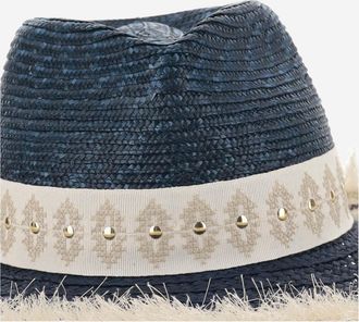 Ferruccio Vecchi Womens Straw And Viscose Blend Hat With Embroidery Navy