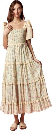 Peach Love California Floral Stripe Mixed Detail Dress In Yellow