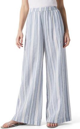 Splendid Raegan Stripe Wide Leg Pants in White/Seaport at Nordstrom Rack, Size Medium