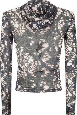 Avavav Patterned Hooded Top In Stretch Fabric