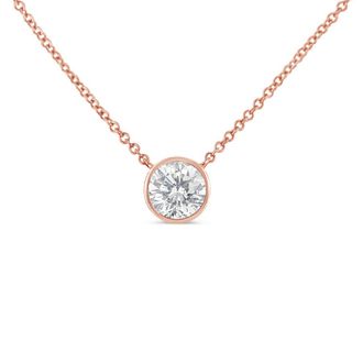 House of Brilliance 10K Rose Gold 1/10ct. TDW Solitaire Diamond Pendant Necklace(H-I,SI2-I1)