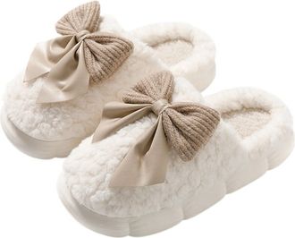 Generic Stomp Feeling Cotton Slippers Autumn And Winter Indoor Home Thick Bottom Warm Plush Slippers(White[bow],8-8.5)