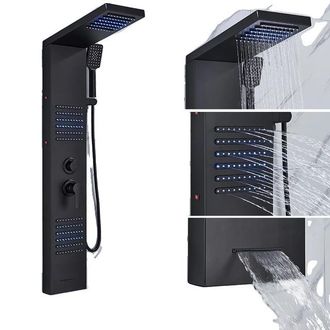 OEM Columna De Ducha Con Efecto Lluvia Led, Panel De Ducha Negro Mate Con Chorros De Masaje Y Ca&ntilde;o Tipo Cascada Para Una Experiencia De Spa