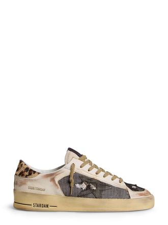 Golden Goose Distressed Low-Top Sneakers with Leopard Printed Heel