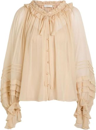 Zimmermann Rebellion Corded ruffled blouse - women - Silk/Recycled Polyester/Elastane - 0 - Neutrals