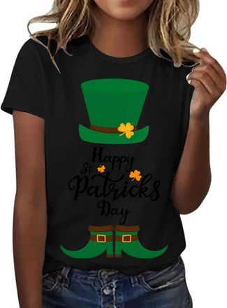 Generic St PatrickS Day WomenS Leprechaun Costume Clover T-Shirts Summer Causal Personalized Lightweight Short Sleeve Lucky Shamrock And Hat Element,Lucky Gre