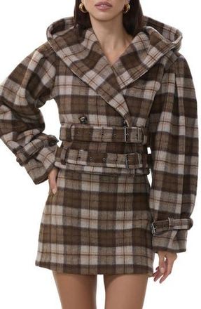 AFRM Halifax Plaid Double Breasted Hooded Crop Jacket in Cashmere Plaid at Nordstrom Rack, Size Medium