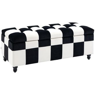 HOMCOM 114 x 47 x 47cm Velvet Storage Ottoman - Button-tufted Footstool Box | TJ Hughes