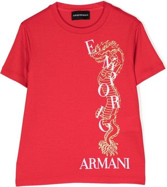 Emporio Armani dragon-print crew-neck T-shirt - kids - Cotton/Lyocell - 10 yrs - Red