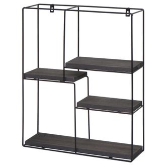 Hhg Hhg - Nunca Usado] Estante De Pared 616, Estante Colgante Estante Flotante, 4 Estantes Metal Madera Maciza Industrial 51x40x11cm, Gris Oscuro