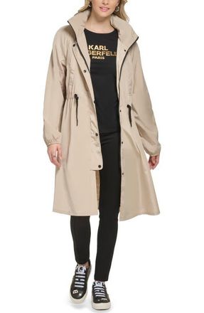 Karl Lagerfeld Skirted Hooded Coat in Sand at Nordstrom, Size X-Large