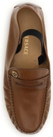 Versace Womens Leather Loafers Brown-Gold Lamb Brown/gold