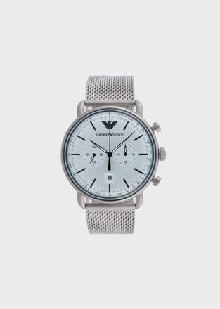 Emporio Armani Mens Accessories Watch in Silver Metal - One Size