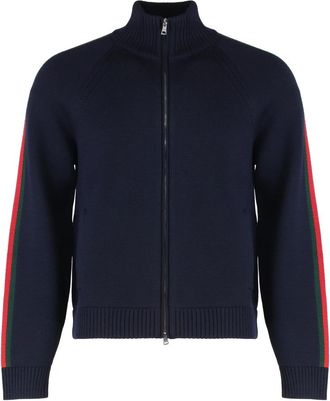 Gucci Wollen jack met geweven stiksel en ritssluiting - Heren - Vesten - Blauw - L - Wol - Truien & Vesten