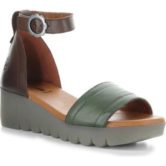 FLY London Voik Ankle Strap Platform Wedge Sandal in Green/Brown at Nordstrom, Size 10-10.5Us