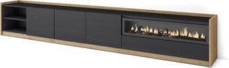 Skraut Home Skraut Home - Mueble Tv, Televisi&oacute;n, 310x37x50cm, Para Tv Hasta 80, Chimenea El&eacute;ctrica, Negro Y Roble