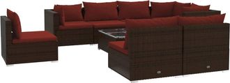 vidaXL Set Muebles De Jard&iacute;n 9 Piezas Y Cojines Rat&aacute;n Sint&eacute;tico Marr&oacute;n Vidaxl