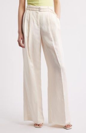 BOSS Taualy Belted Wide Leg Pants in Soft Cream at Nordstrom Rack, Size 12