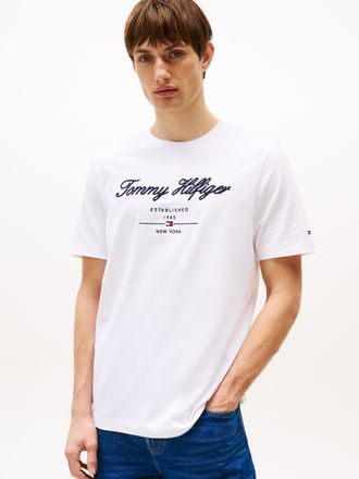 Tommy Hilfiger T-Shirt TOMMY HILFIGER SCRIPT LOGO TEE, Herren, Gr. XXL, weiss (wei&szlig;), Single Jersey, Obermaterial: 100% Baumwolle, regular fit h&uuml;ftlang, Rundhals, ab