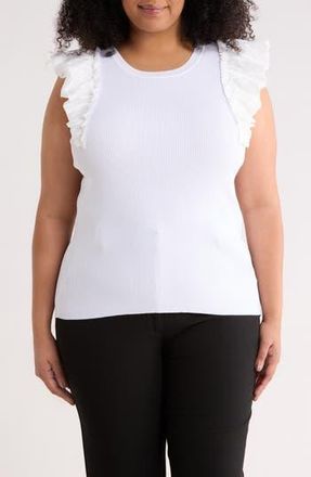 T Tahari Ruffle Sleeve Rib Sweater Tank in White at Nordstrom Rack, Size 1X