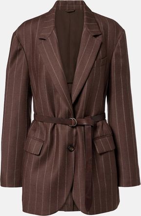 Brunello Cucinelli Belted pinstriped virgin wool blazer