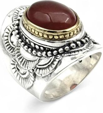 Jalan Jalan Braziliaanse Cornaline Zilveren Ring - Dames - Ringen - Bruin - 58 MM - Accessoires