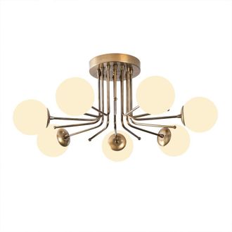 Wonderlamp Plaf&oacute;n de techo oro de metal con 7 luces y esferas opal