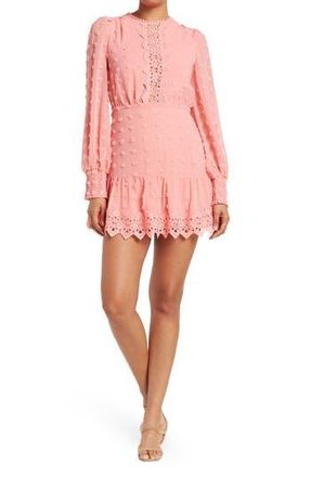 By Design Rina Long Sleeve Dotted Chiffon Lace Trim Dress in Rose Petal at Nordstrom Rack, Size X-Small