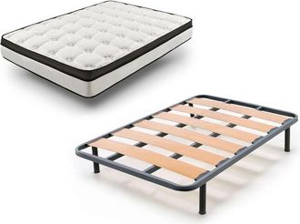 HOGAR 24 Rz42 - Colch&oacute;n + Somier Lama Ancha Con Patas, Medida 80x200 Cm. Nucleo Alta Densidad Transpirable Con Tejido 3d