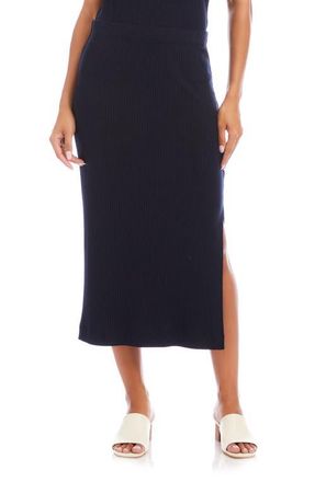 Karen Kane Rib Side Slit Midi Skirt in Navy at Nordstrom, Size X-Large