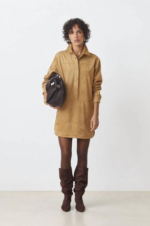 Suncoo Cliff Short Simili Suede Dress In Camel