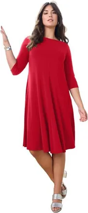 Roaman's Plus Size 3/4 Sleeve Boatneck Swing Dress in Classic Red at Nordstrom, Size 32