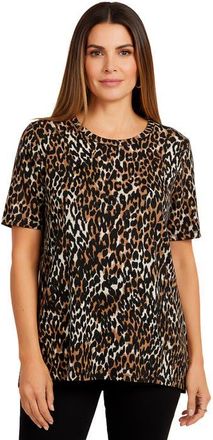Jessica London Fine Gauge Crewneck Knit Shell in Mocha Painted Cheetah at Nordstrom, Size 20