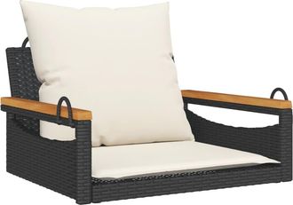 vidaXL Banco Columpio Con Cojines Rat&aacute;n Sint&eacute;tico Negro 63x62x40 Cm Vidaxl