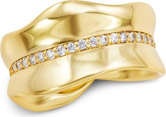 Savvy Cie Jewels GOLD PLATED STATEMENT BAND WITH WHITE CZ CENTER RING