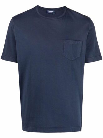 Drumohr T-shirt met opgestikte zak - Blauw