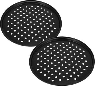 OEM Bandeja Para Pizza Perforada De 2 Piezas, Bandeja Redonda Para Hornear, Sart&eacute;n Grill De Acero Inoxidable, Negra, 32 Cm