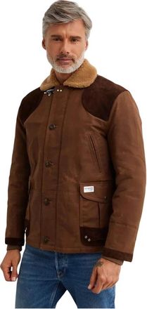 Fay Bruine Shearling Kraag Jas - Heren - Zomerjassen - Bruin - M - Katoen - Jassen
