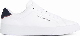 Tommy Hilfiger Mens Tommy Hilfiger Court Leather Detailed Mens Trainer - White/Desert Sky - Size: 10.5