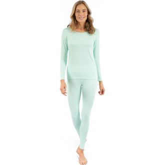 Leveret Womens Solid Thermal Pajama Set in Aqua at Nordstrom, Size X-Small